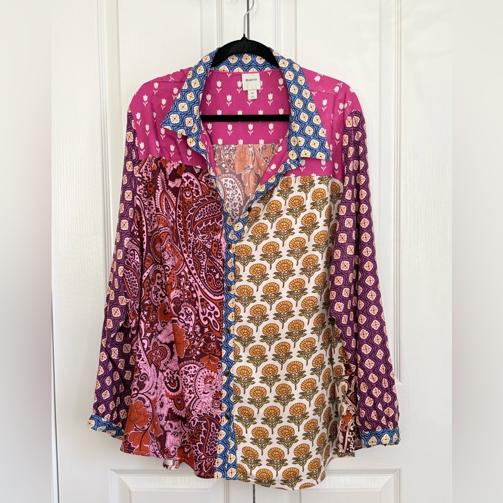 Maeve Pink Purple Patchwork Print Blouse